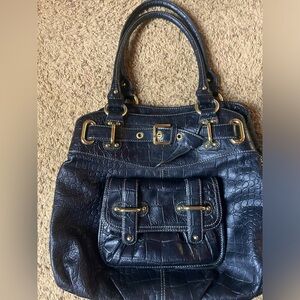 Large black leather Nine West purse with gold hardware